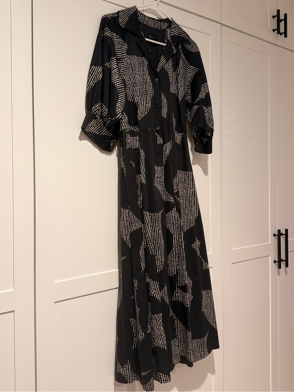Donna Karan Black Maxi Dress with Cream Dot Pattern